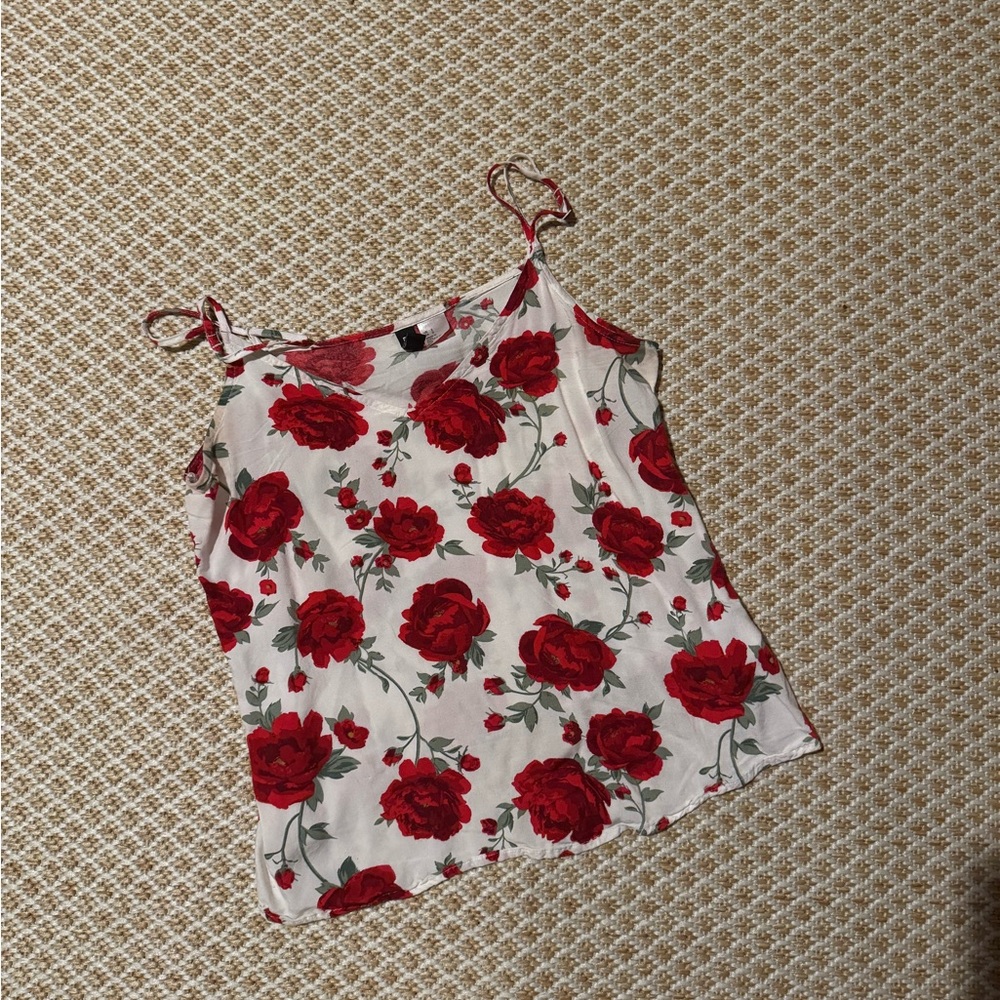 Floral Red and White Women's Top